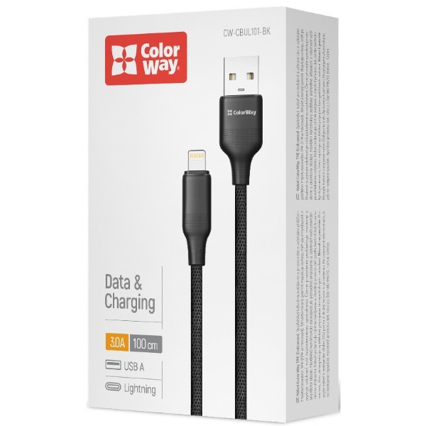 Фото - Кабель Colorway USB - Apple Lightning (TPE embossed) 3А 1м Black (CW-CBUL101-BK)